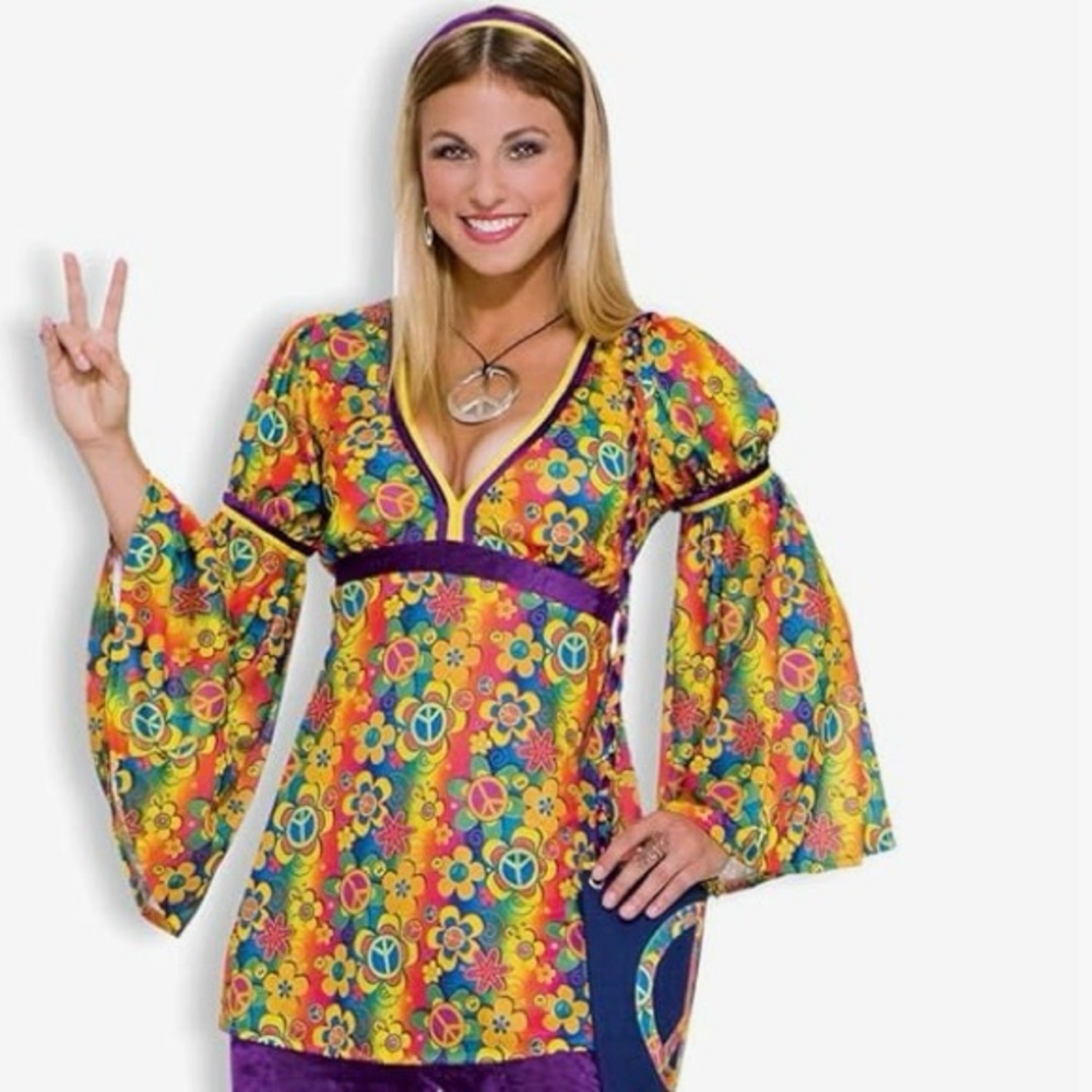 Halloween‎ Costume 60’s 70"s Hippie Top Shirt Peace Bell Sleeves Sz Teen Disco